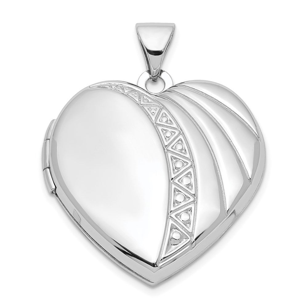 Sterling Silver Rhodium-plated 21mm Textured Heart Locket, 27.3 x 21.75 mm