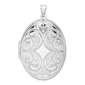 Sterling Silver Rhodium-plated Oval Scroll Locket, 43.55 x 27.15 mm