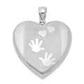 Sterling Silver Rhodium-plated Handprints Heart Locket, 30.5 x 23.85 mm