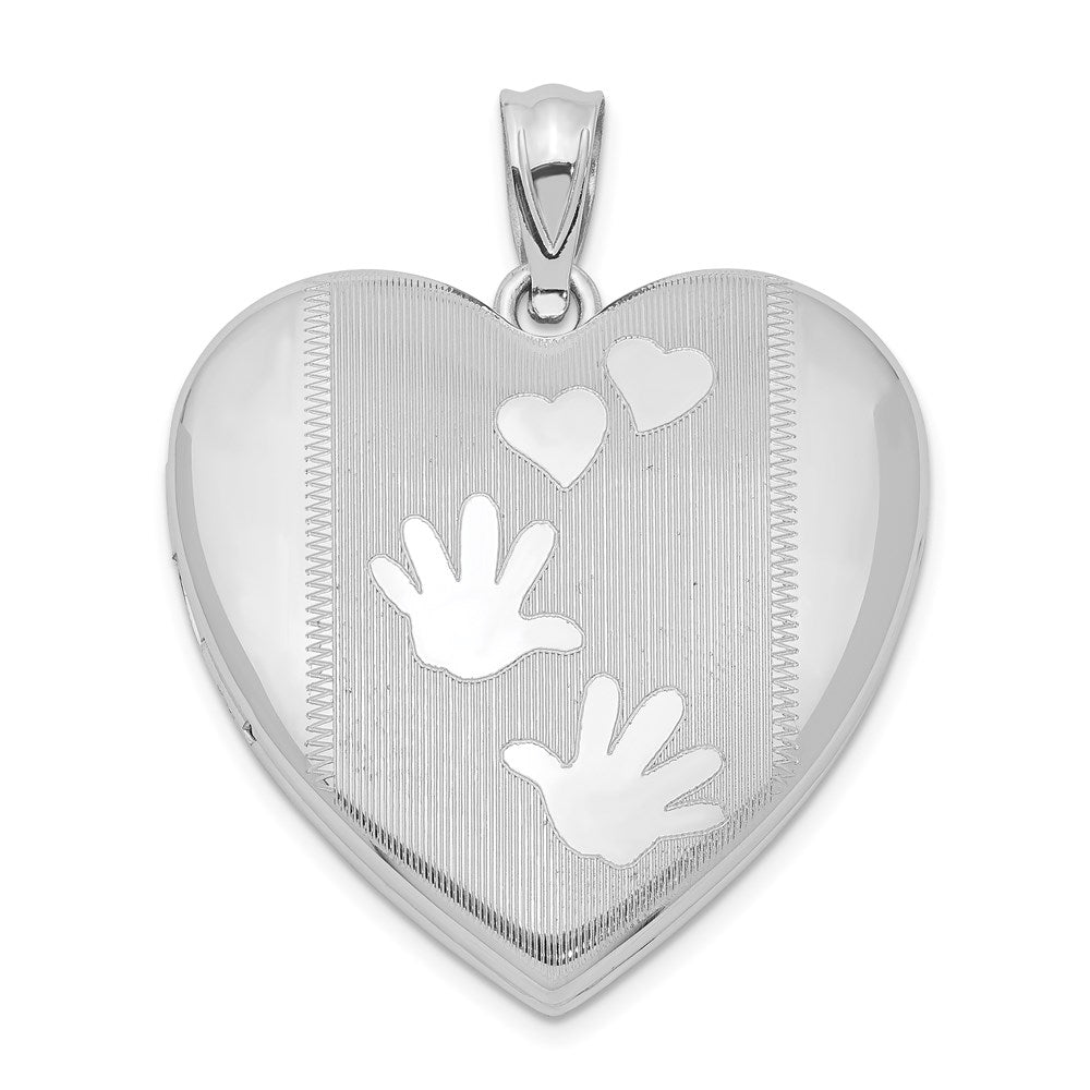 Sterling Silver Rhodium-plated Handprints Heart Locket, 30.5 x 23.85 mm