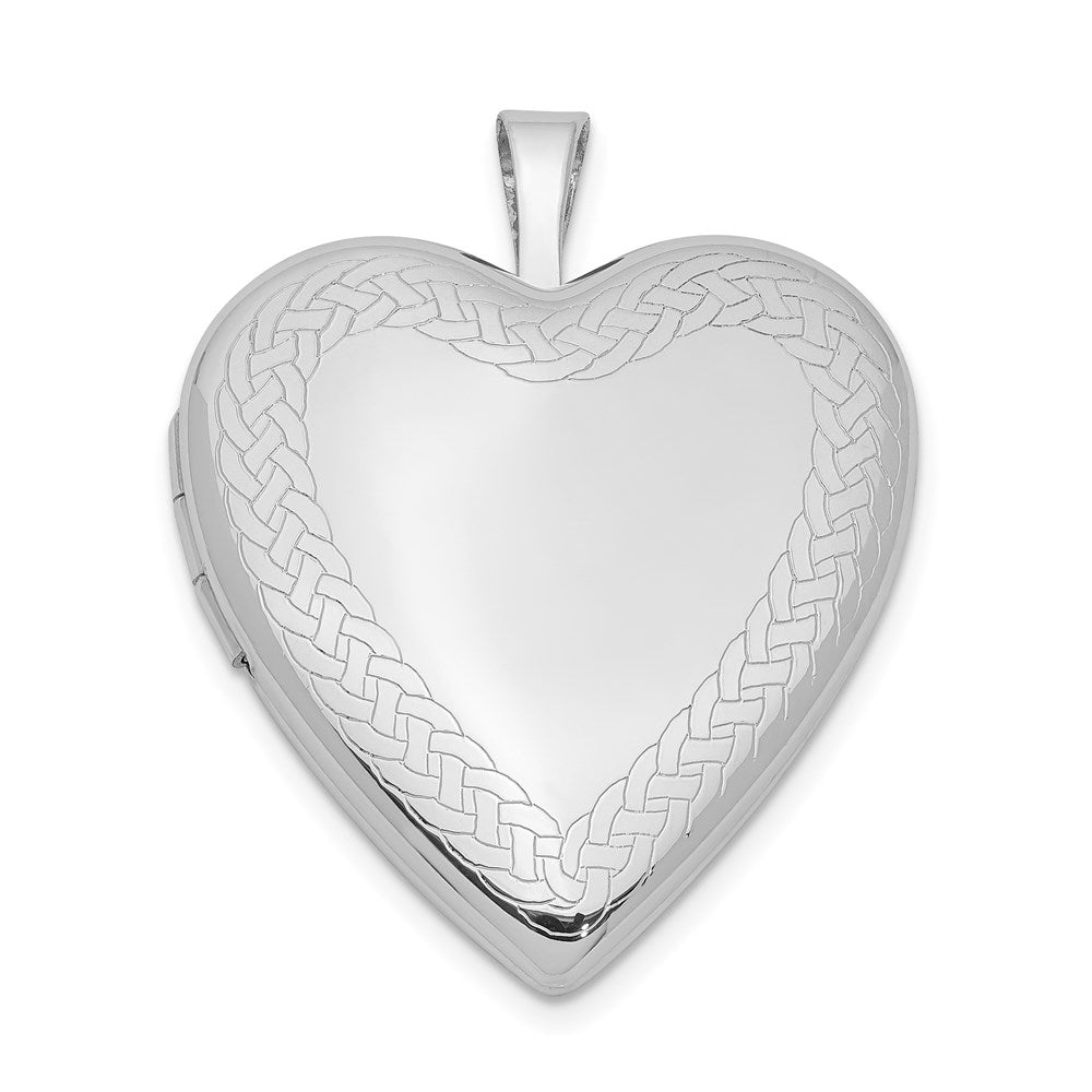 Sterling Silver Rhodium-plated Braided Edge Heart Locket, 24.75 x 19.65 mm