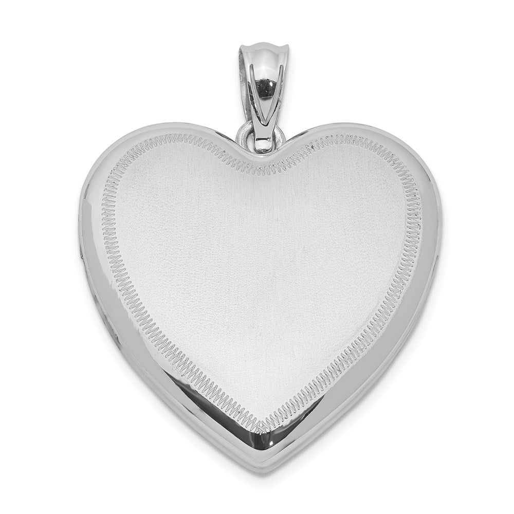 Sterling Silver Rhodium-plated Polished & Satin Heart Locket, 30.5 x 23.8 mm