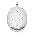 Sterling Silver Polished Crystal Trinity Oval Locket, 31.4 x 20.4 mm