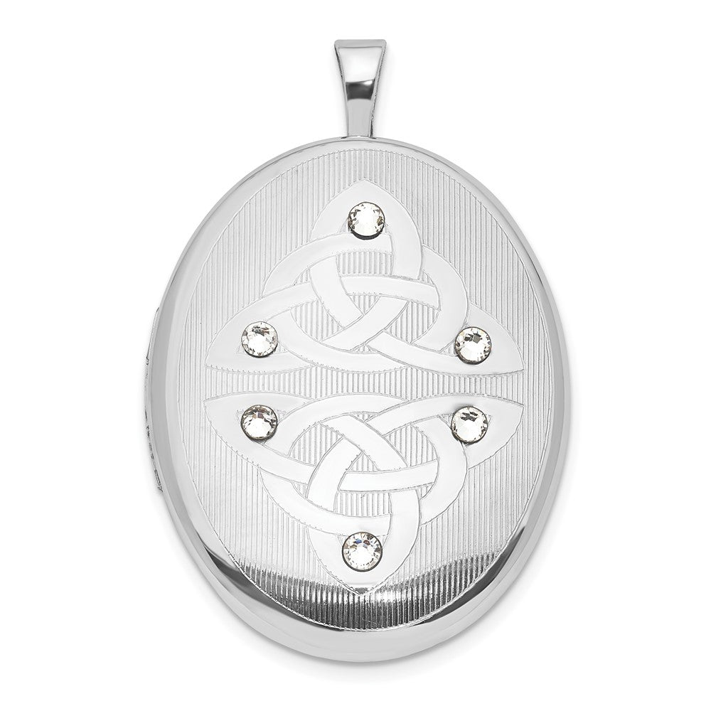 Sterling Silver Polished Crystal Trinity Oval Locket, 31.4 x 20.4 mm