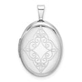 Sterling Silver Rhodium-plated Scroll Oval Locket, 24.37 x 15 mm