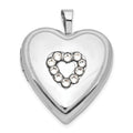 Sterling Silver Polished Crystal Heart Locket, 25.2 x 19.5 mm