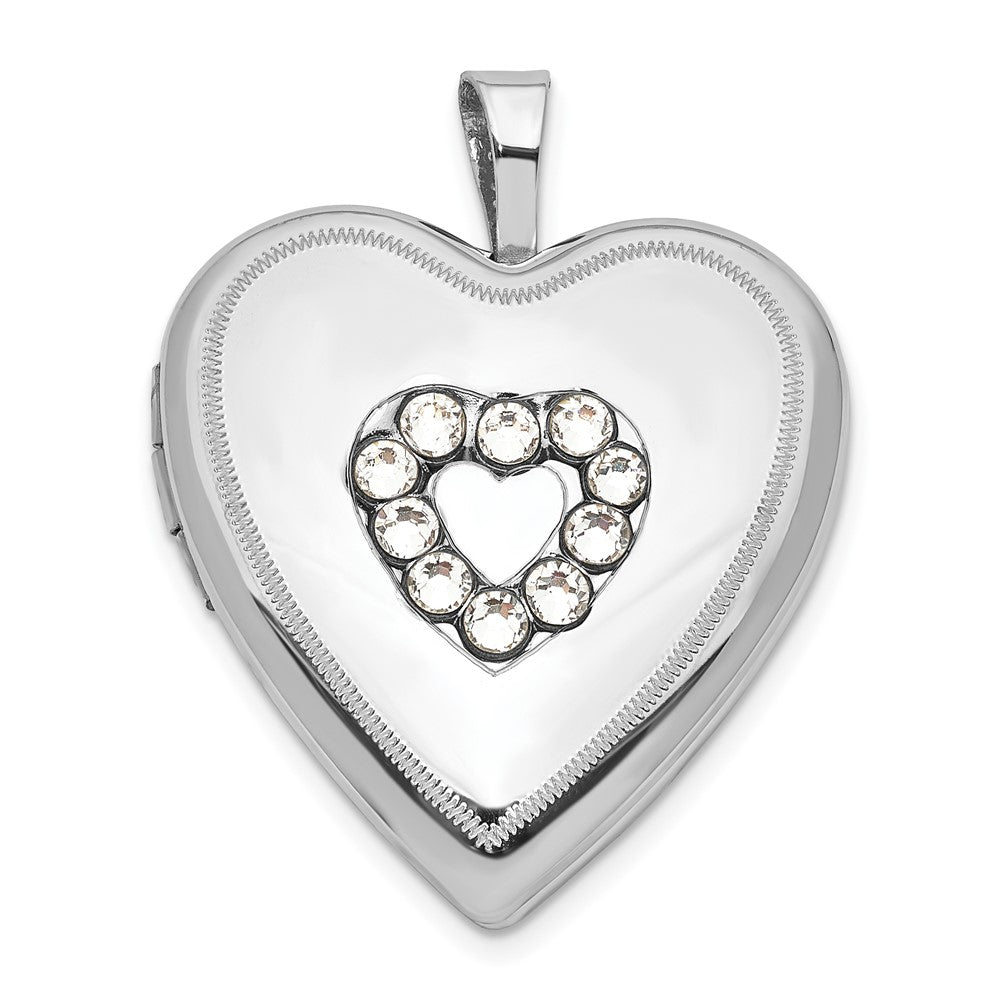 Sterling Silver Polished Crystal Heart Locket, 25.2 x 19.5 mm