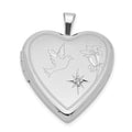 Sterling Silver Rhodium-plated Diamond D/C Dove & Flower Heart Locket, 0.05 ct, 25.1 x 19.55 mm