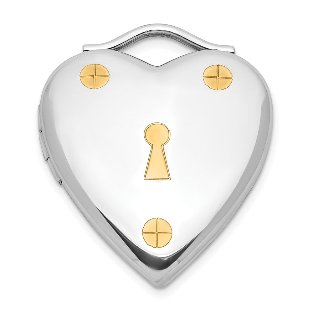 Sterling Silver & Gold-Plated Polished 20mm Lock Heart Locket, 23.85 x 19.5 mm