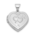 Sterling Silver Rhodium-plated 15mm Double Heart on Heart Locket, 20 x 15 mm