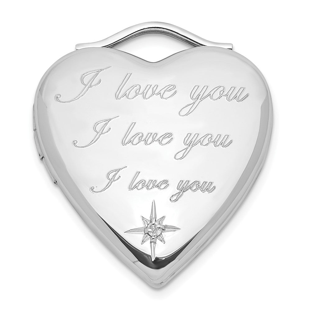 Sterling Silver Polished Diamond I Love You Heart Locket, 0.05 ct, 23.5 x 19.5 mm