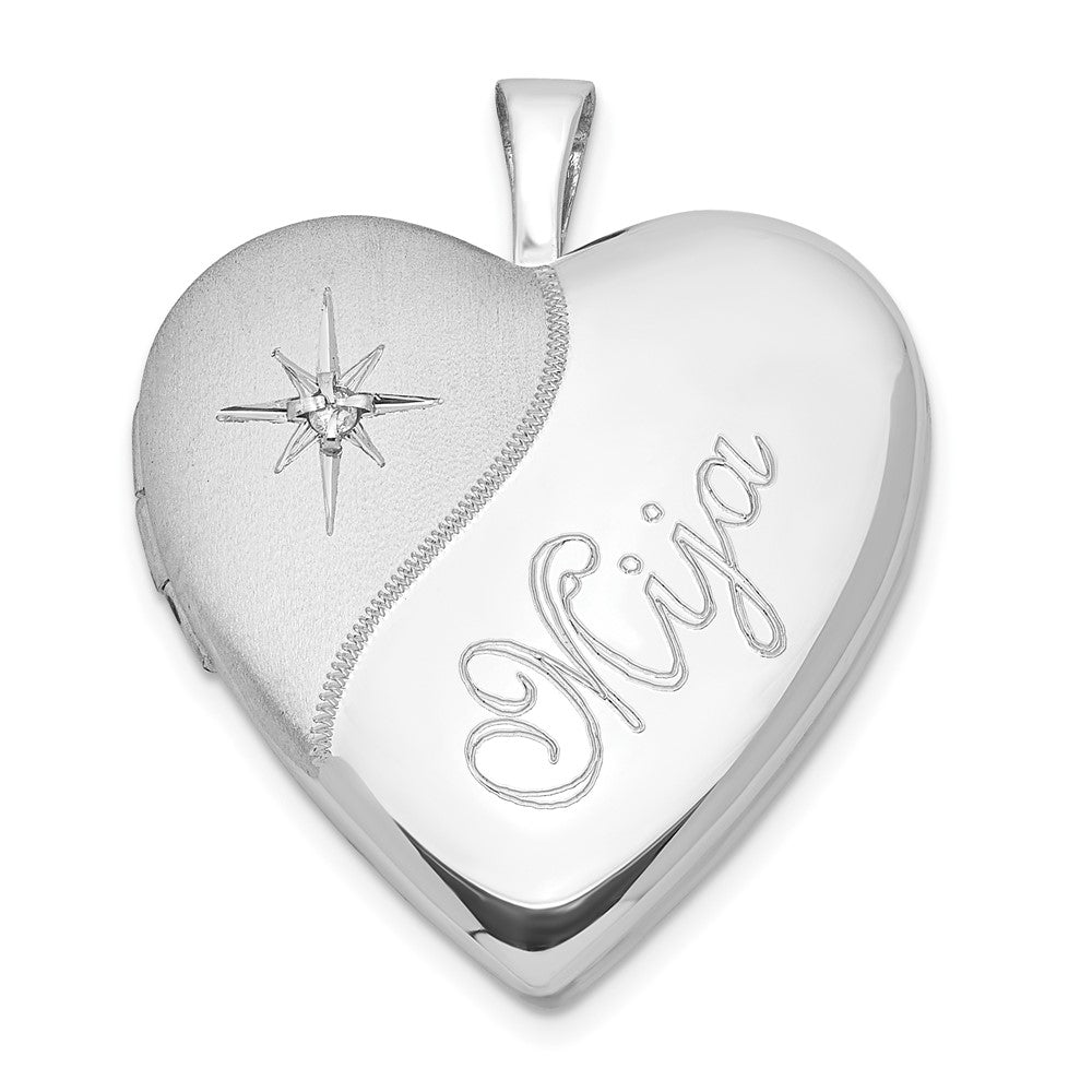 Sterling Silver 20mm Diamond Mija Satin & Polished Heart Locket, 0.05 ct, 25 x 19.6 mm