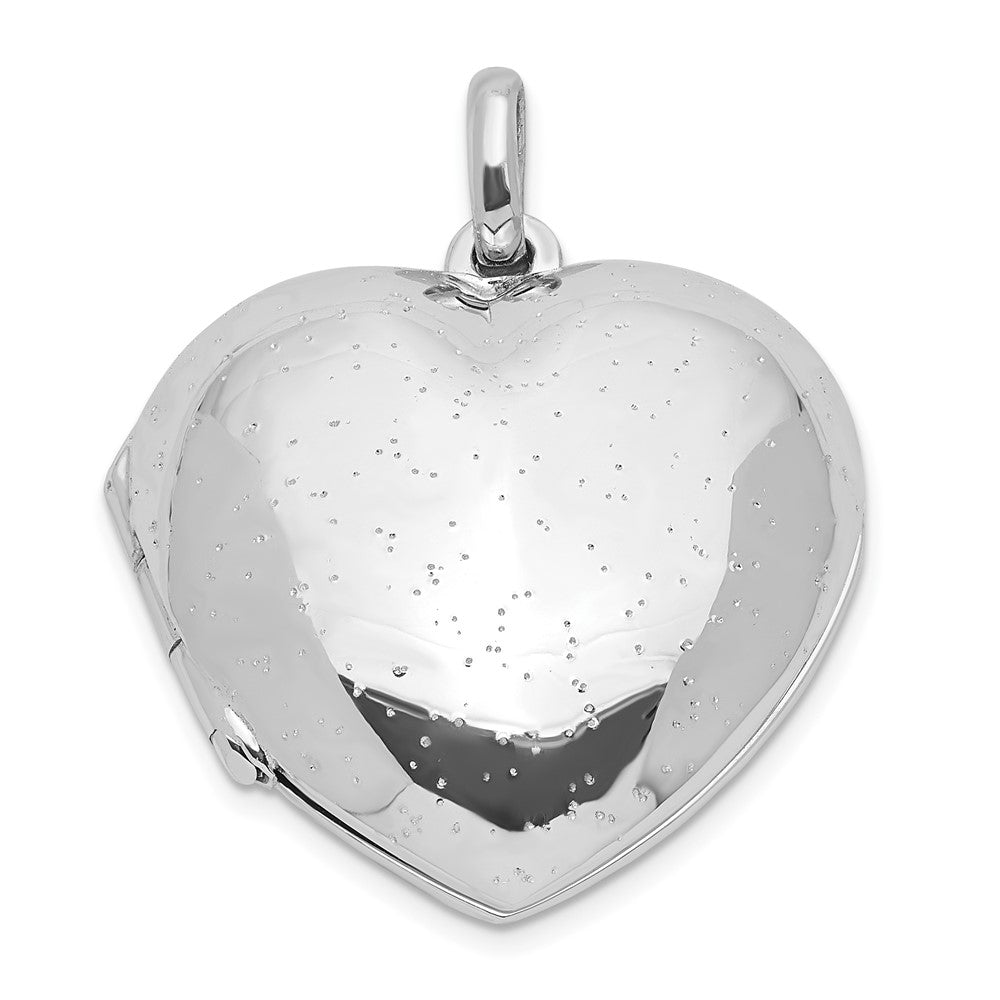 Sterling Silver Rhodium-Plated Polished Sparkle Heart Locket, 27.8 x 22.1 mm
