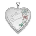 Sterling Silver Satin Enameled Mis Quince Butterfly Heart Locket, 25 x 19.6 mm