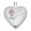 Sterling Silver Polished & Satin 20mm Enameled Rose Mis Quince Heart Locket, 25.1 x 19.6 mm
