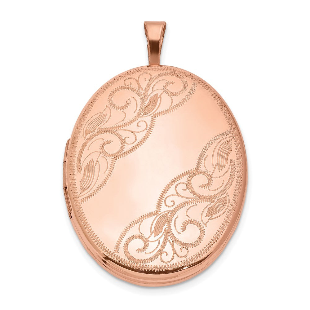 Sterling Silver Rose Gold-plated 26mm Swirled Oval Locket, 31.6 x 20.5 mm