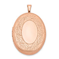 Sterling Silver Rose Gold-plated 26mm Leaf Border Oval Locket, 31.75 x 20.45 mm