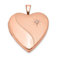 Sterling Silver Rose Gold-plated Polished & Satin 20mm Diamond Heart Locket, 0.015 ct, 25 x 19.55 mm