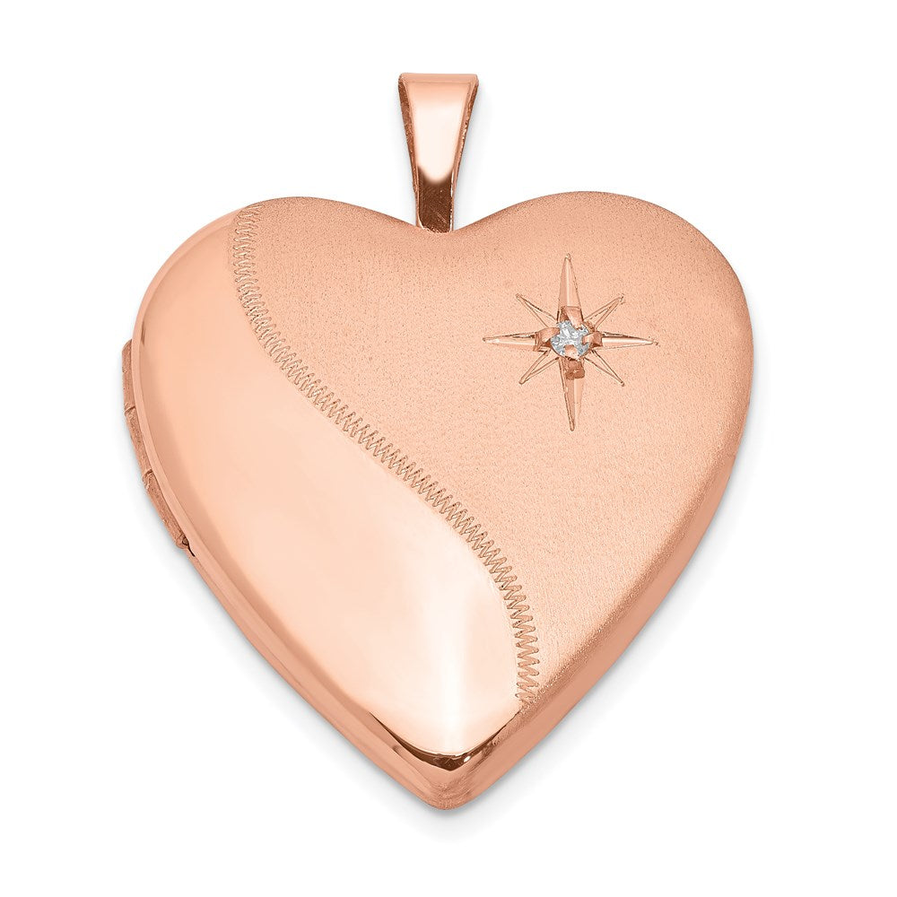 Sterling Silver Rose Gold-plated Polished & Satin 20mm Diamond Heart Locket, 0.015 ct, 25 x 19.55 mm