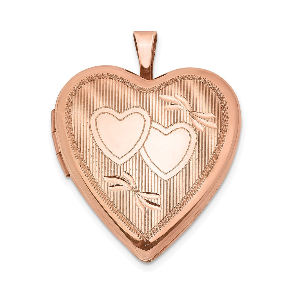 Sterling Silver Rose Gold-plated 20mm Double Hearts Heart Locket, 25.25 x 19.6 mm