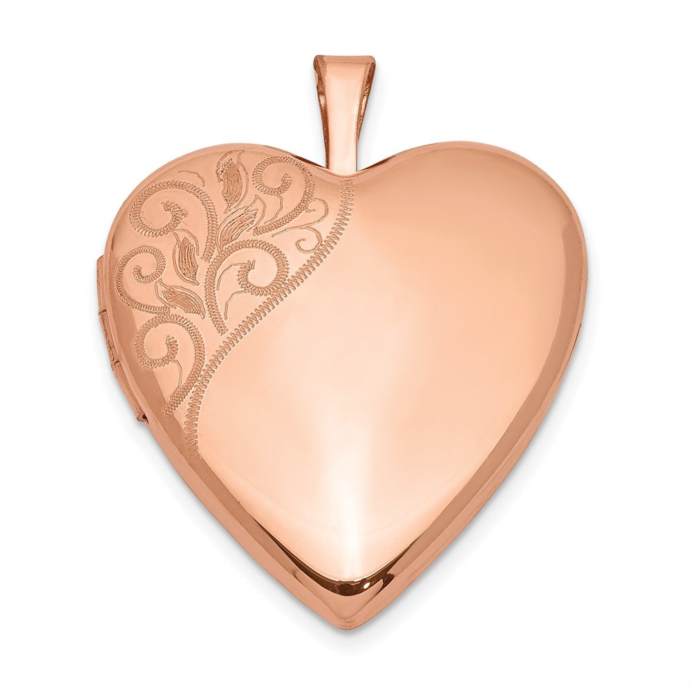 Sterling Silver Rose Gold-plated 20mm Polished Swirl Heart Locket, 20 x 19.3 mm