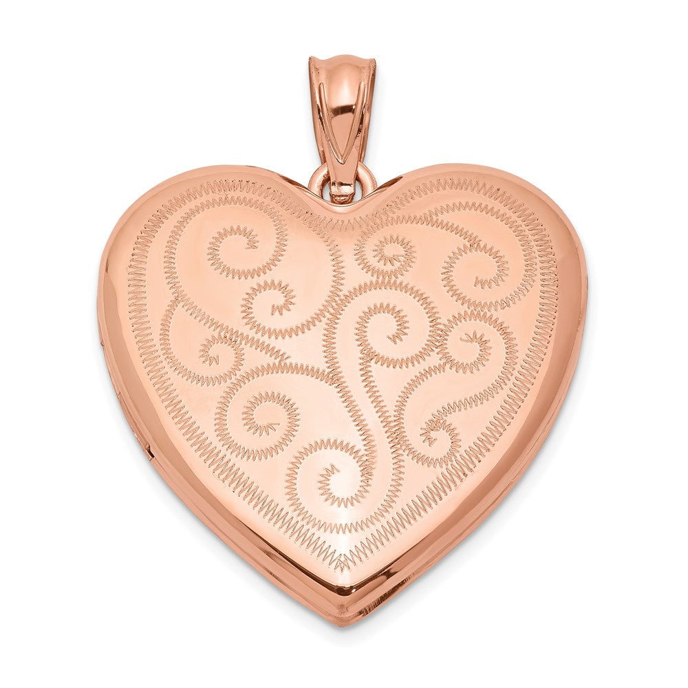 Sterling Silver Rose Gold-plated 24mm Swirl Design Heart Locket, 30.75 x 23.75 mm