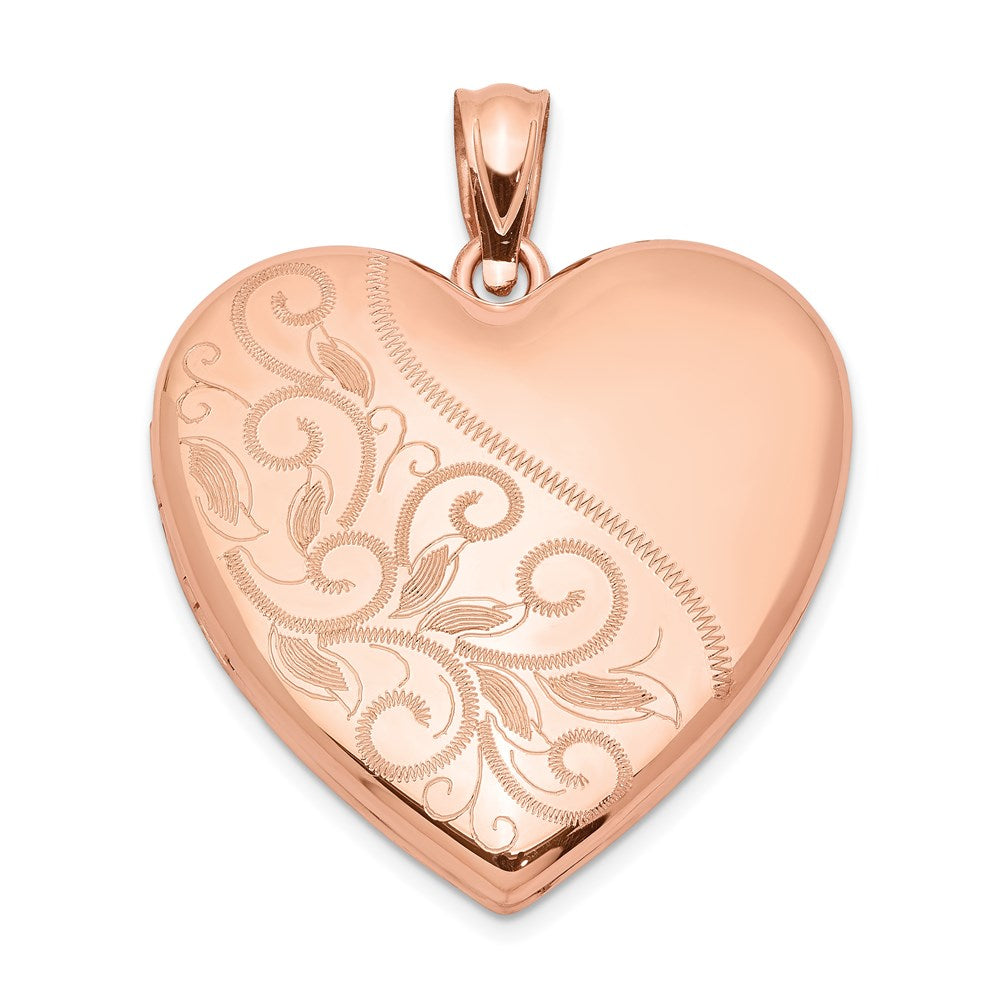Sterling Silver Rose Gold-plated 24mm Scrolled Heart Family Locket, 30.75 x 23.75 mm
