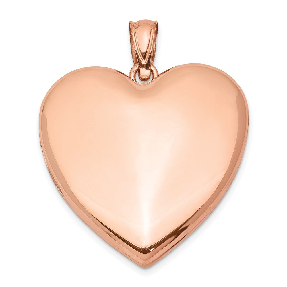 Sterling Silver Rose Gold-plated 24mm Plain Heart Locket, 30.25 x 23.75 mm
