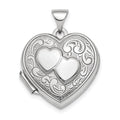 Sterling Silver Rhod-plated 2-Heart Design Reversible 18mm Heart Locket, 24.2 x 18.55 mm