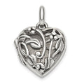 Sterling Silver Antiqued Filigree Top Polished Back 16mm Heart Locket, 23.25 x 16.7 mm