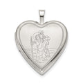 Sterling Silver 20mm St. Christopher Heart Locket, 25 x 19.5 mm
