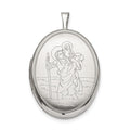 Sterling Silver 20mm St. Christopher Oval Locket, 31.8 x 20.2 mm