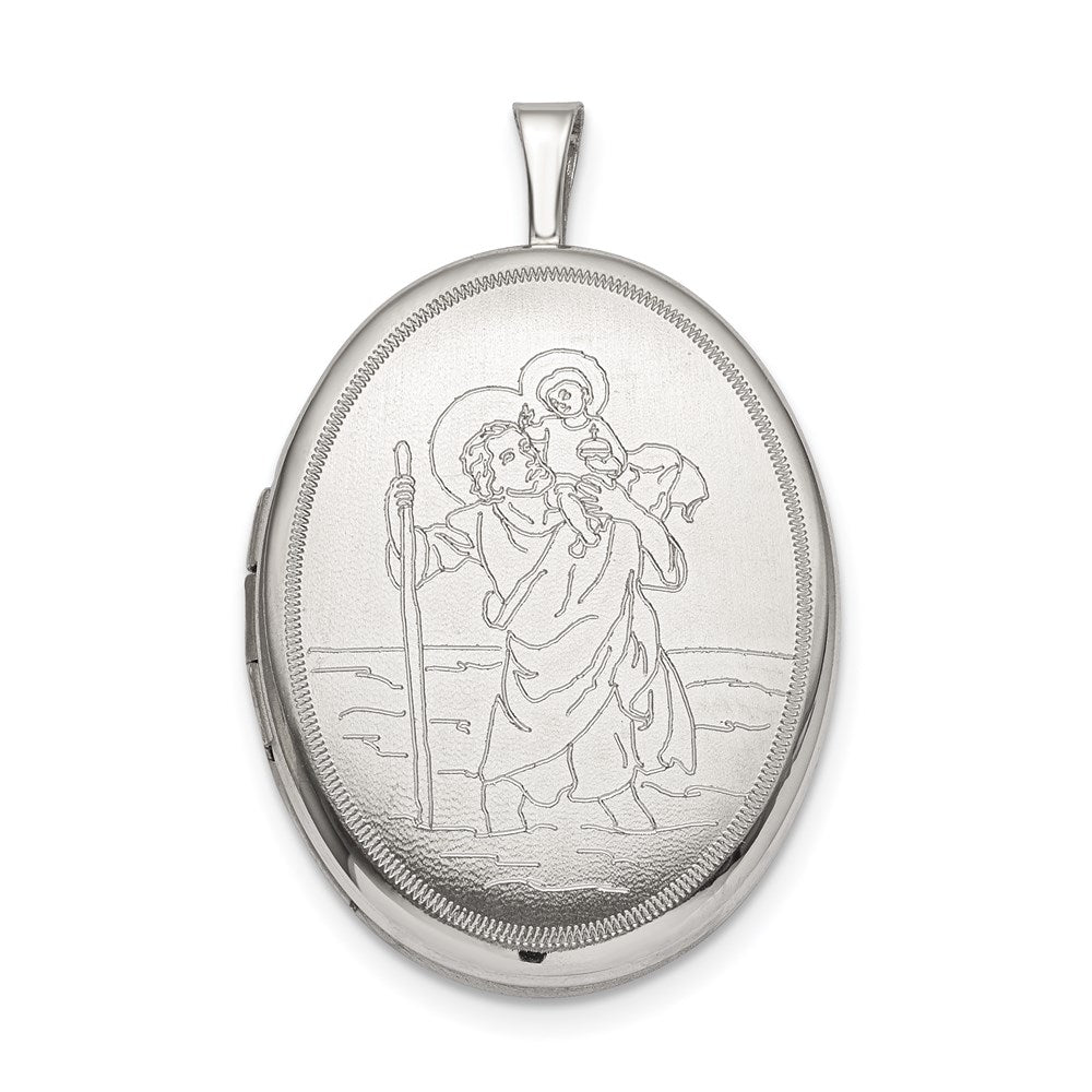 Sterling Silver 20mm St. Christopher Oval Locket, 31.8 x 20.2 mm