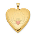 Sterling Silver Gold-plated 20mm Claddagh Enameled Heart Locket, 25 x 19.5 mm