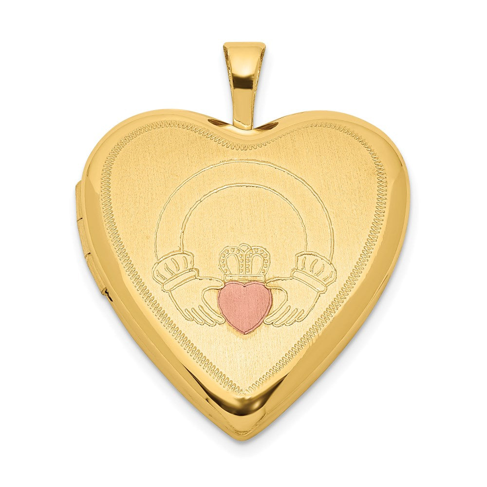 Sterling Silver Gold-plated 20mm Claddagh Enameled Heart Locket, 25 x 19.5 mm