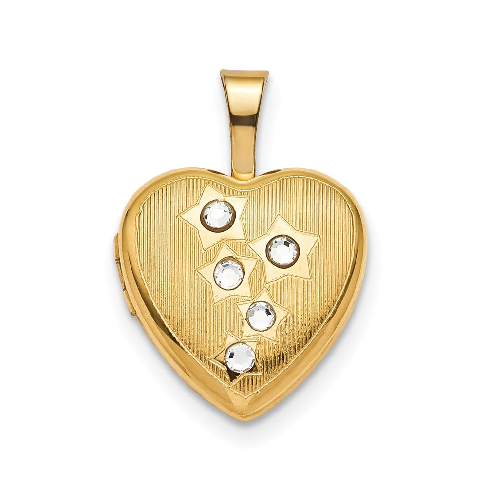 Sterling Silver Gold-plated 12mm Star CZ Heart Locket, 18 x 12 mm