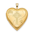 Sterling Silver Gold-plated 20mm Clover & Cross Heart Locket, 25 x 19.5 mm
