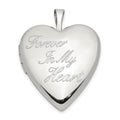 Sterling Silver Rhod-pltd 20mm FOREVER IN MY HEART Heart Locket, 25.25 x 20 mm