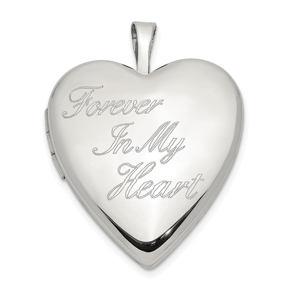 Sterling Silver Rhod-pltd 20mm FOREVER IN MY HEART Heart Locket, 25.25 x 20 mm