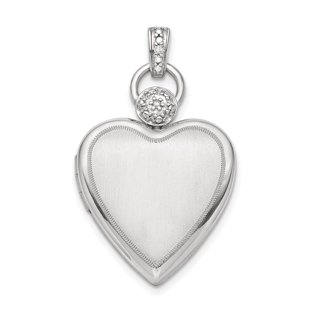 Sterling Silver Rhodium-plated 21mm Diamond Accented Satin Locket, 0.01 ct, 32.55 x 19.6 mm