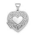 Sterling Silver Rhod-plated Scroll Border Reversible 15mm Heart Locket, 20.9 x 15.55 mm