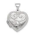 Sterling Silver Rhodium-plated Polished 15mm Heart Patterned Locket, 16.5 x 15 mm