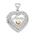 Sterling Silver Rhodium-plated Gold-tone Preciosa Crystal Mom Heart Locket, 21 x 15.75 mm
