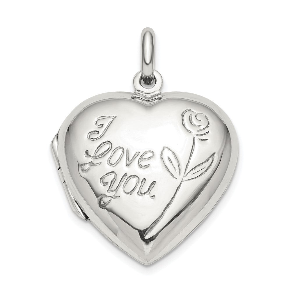 Sterling Silver I Love You Rose Heart Locket, 32.4 x 24.3 mm