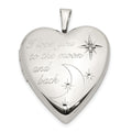 Sterling Silver Rhod-pltd 20mm LOVE TO THE MOON Diamond Heart Locket, 0.015 ct, 25 x 19.5 mm