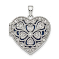 Sterling Silver Rhodium-plated Fancy CZ Heart Locket, 30.75 x 24.25 mm