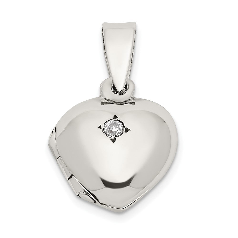 Sterling Silver CZ Heart Locket, 19 x 12 mm