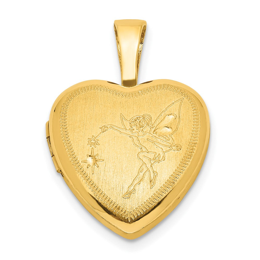 Sterling Silver Gold-plated Satin & Polished 12mm Fairy Heart Locket, 17.8 x 12.4 mm