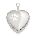Sterling Silver Rhodium-plated 16mm Paw Print Heart Locket, 21.7 x 16.15 mm