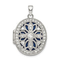 Sterling Silver Rhodium-plated Fancy CZ Oval Locket, 32 x 21.4 mm